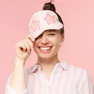 Woman wearing a sleep mask